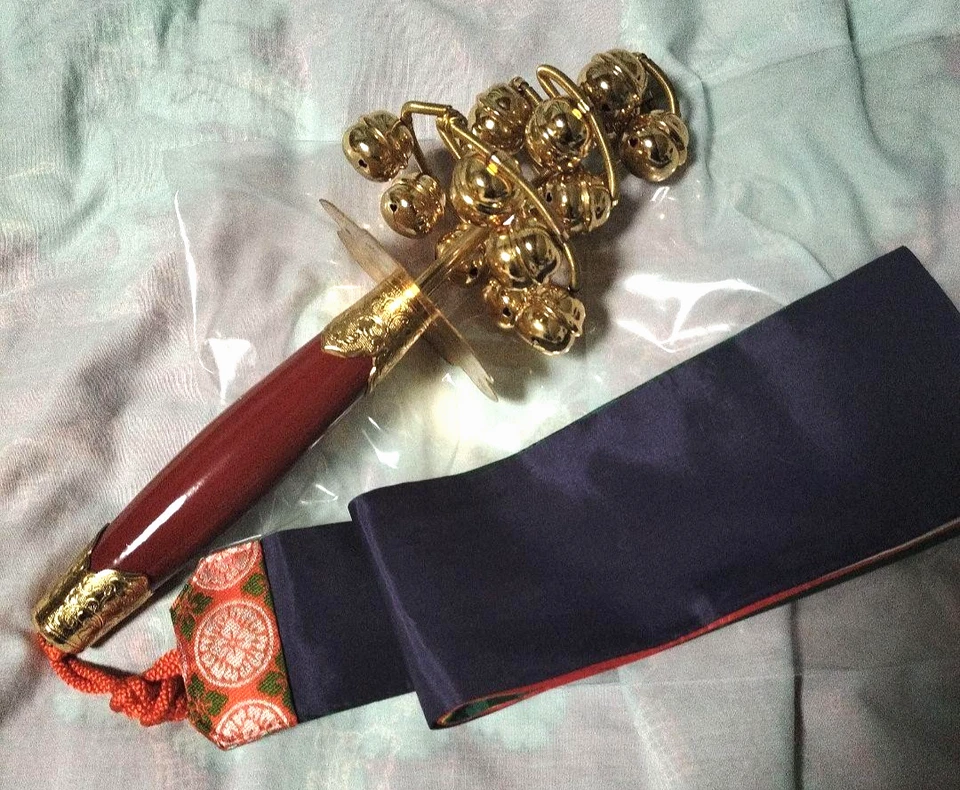 Japanese Kagura Suzu Miko Shrine Bell 15 Bells w/Go-Shiki Cloth 32cm From Japan - Image 1 of 4