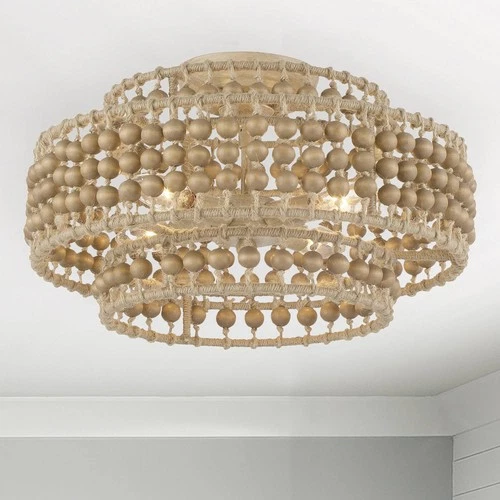 Crystorama Silas 16"W Wooden Beads and Rope Ceiling Light - Picture 1 of 9