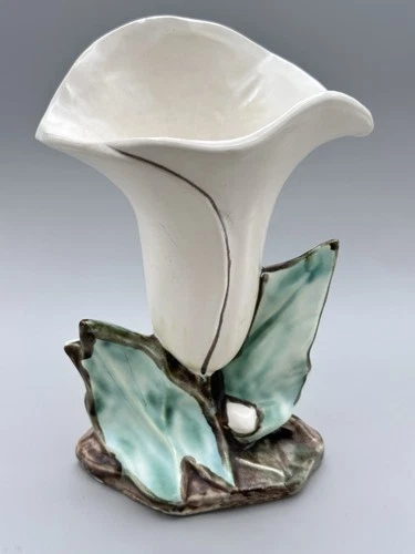 VTG McCoy Art Pottery CALLA LILY VASE White/Green 8" T USA PERFECT!