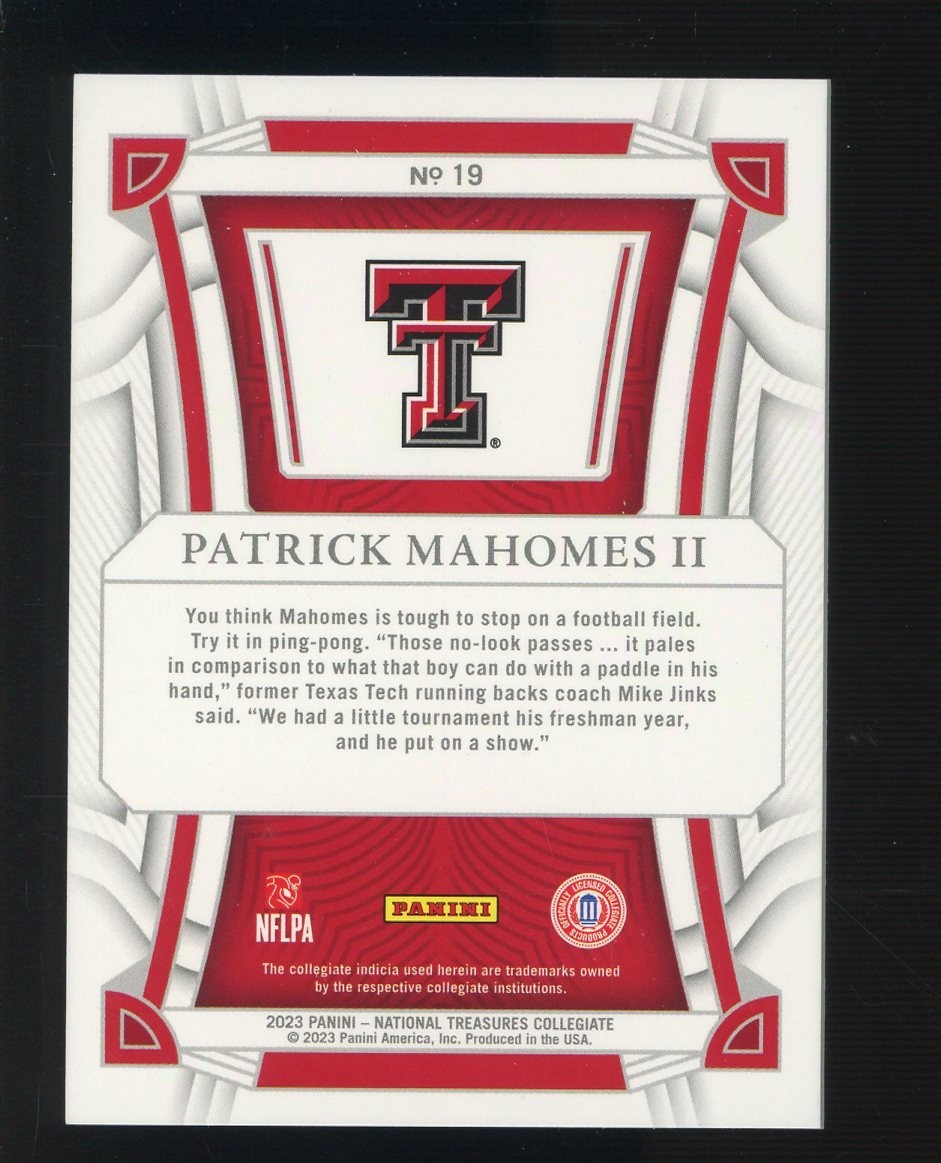 2023 National Treasures Collegiate Blue #19 Patrick Mahomes II 43/75 view 2
