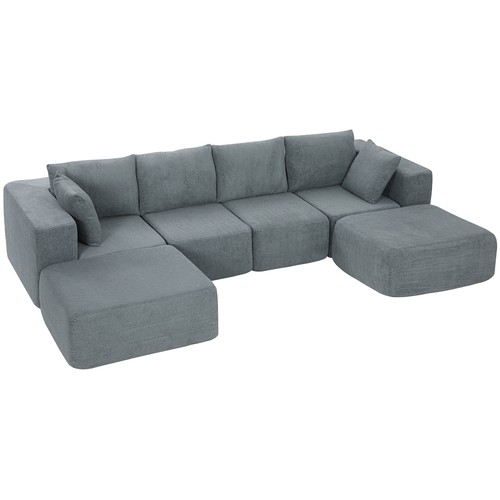Modular Sectional Sofa, U-Shape Couch with 2 Ottomans, Dark Gray