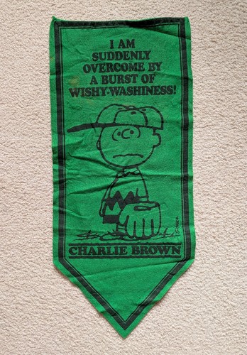 Vintage Peanuts Charlie Brown Baseball Felt Pennant Banner Wishy-Washiness 32.5"
