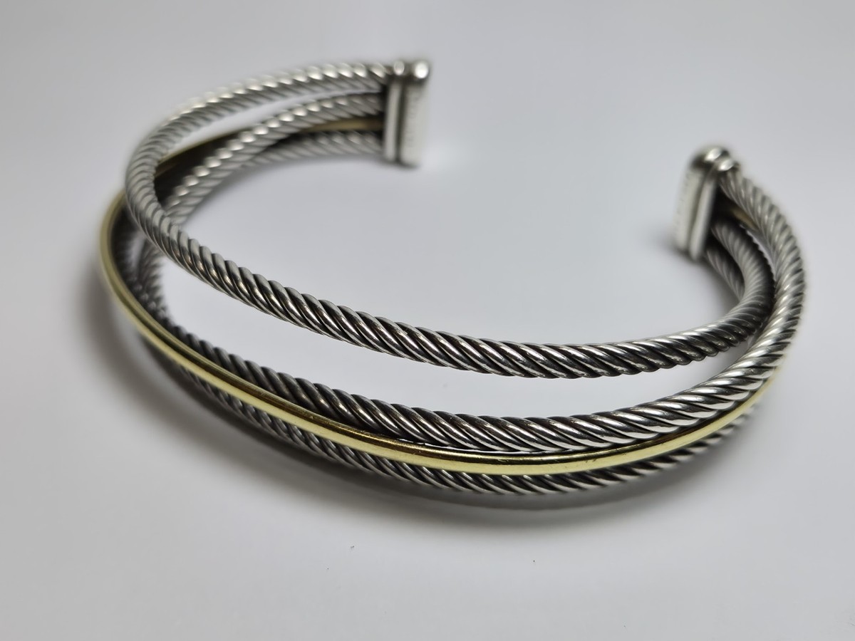 David Yurman 925 Sterling Silver 1/4 750 Gold Twisted Cable Cuff