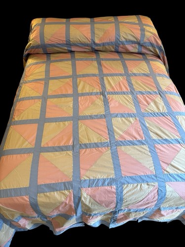 Unfinished Vtg KING QUILT TOPPER Cotton Poly 116x104" Retro Gold Orange Mauve - Picture 4 of 14