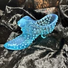 Vintage Fenton Pre-logo Hobnail Cat Head Slipper Shoe Blue Opalescent Art Glass