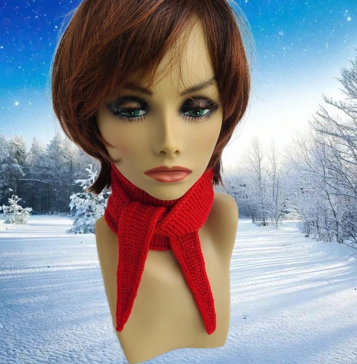 Sophie Scarf Bright Red Gift Ready Neck Warmer Handknit Women Neckerchief