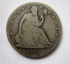 1862 SEATED LIBERTY HALF DOLLAR 50c COIN PHILADELPHIA MINT SEMI KEY RARE DATE