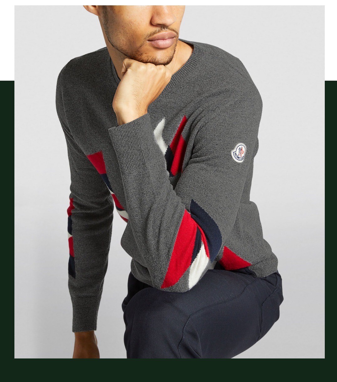 Moncler Men's Grey Geometric Pattern Knitted Crewneck Sweater, size L image 4