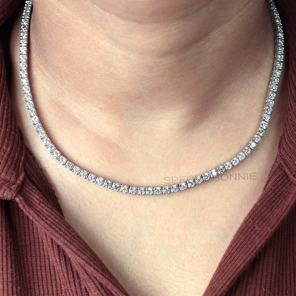 Collar De Tenis Unisex Con Circonitas Azules, Cadena Plateada De 4mm (Ajustable 18-24")