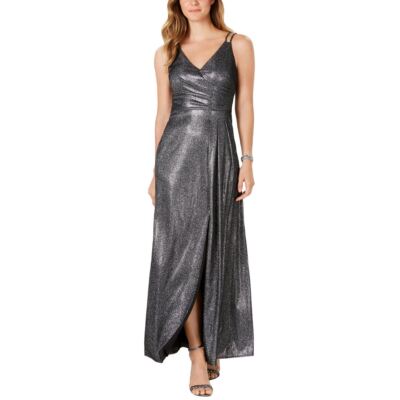 NIGHT WAY NEW Women's Glitter Pleated Slit Evening Gown Dress TEDO