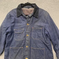 Vtg Blue Bell Chore Coat Mens 44 Denim Blanket Lined Corduroy Collar Barn Jacket