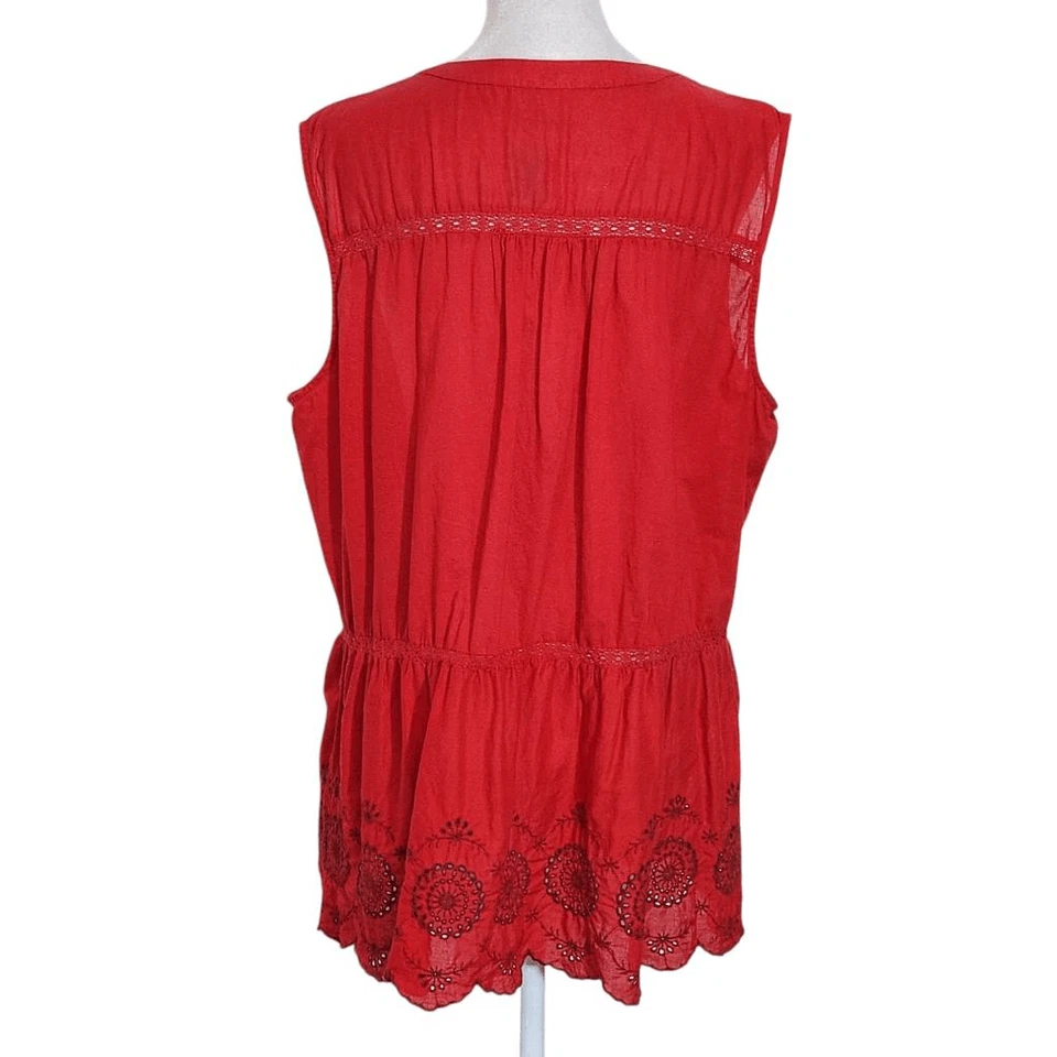 St. John's Bay Red Sleeveless Cotton Blouse with Eyelet Embroidery Size XL - Image 2 of 4