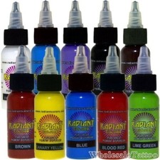 RADIANT COLORS POPULAR 10 COLOR TATTOO INK SET - 1OZ BOTTLES