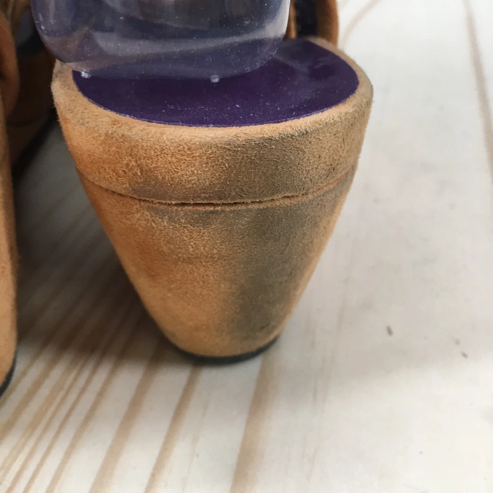 VAN ELi Sandals Womens 8 N Casual Perforated Wedge Slingback Brown Suede Leather - Image 4 of 4