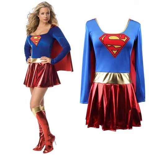 Adults Superwoman Supergirl Super Hero Fancy Dress Up Party Halloween Costumes - Picture 3 of 15