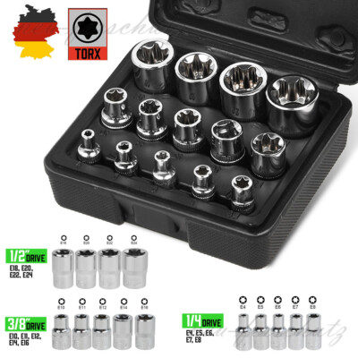 14x Torx Steckschlüssel Satz E4-E24 NÜSSE 1/2 3/8 Zoll AUßENTORX Nuss Stecknüsse