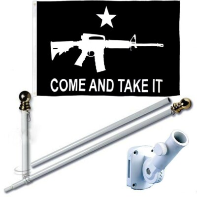 Come & Take It 3 x 5 FT Flag w/ 6Ft Spinning Flag Pole + Bracket Tangle Free (B)