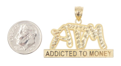 High Shine Diamond Cut 10KT Yellow Gold "Addicted to Money" ATM Necklace Pendant - Picture 10 of 12