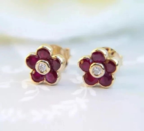 14k Yellow Gold Plated Round Cut Diamond Lab-Created 2CT Women's Stud Earring - Picture 4 of 5