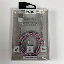 iHome 6ft. Braided Lightning Cable MFi-Certified-Black/ Gray/ Pink/ Purple/ Teal