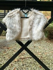 Betsey Johnson Faux Fur Bolero Shrug - Ivory With Grey Flecks Size S/m Divine