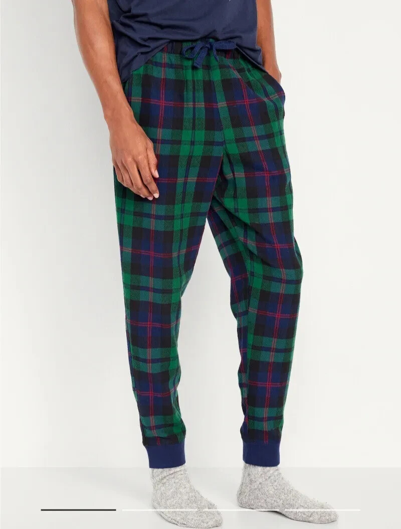 Old Navy Men's S Flannel Jogger Pajama Pants Black Watch Plaid Green Blue  NWT