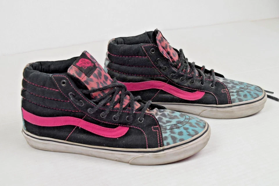 Винтажные фургоны скейтборд обувь размер мужской 8,5 синий розовый градиент гепард высоты топы - Изображение 2 из 4