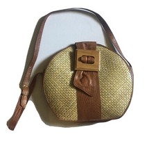 Susan Gail Straw Bag Woven Rattan  Leather Trim  Shoulder Bag Large