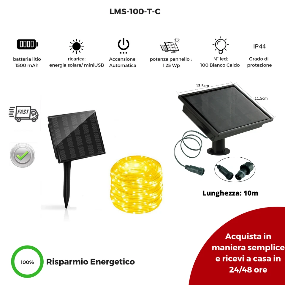 Lumières de Noël pour Extérieur LED Énergie Solaire Tube Lumière Blanc Chaud Mât - Photo 1/3