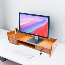 Wooden Desk Organizer With Drawers Office Supplies Computer Desktop Tabletop