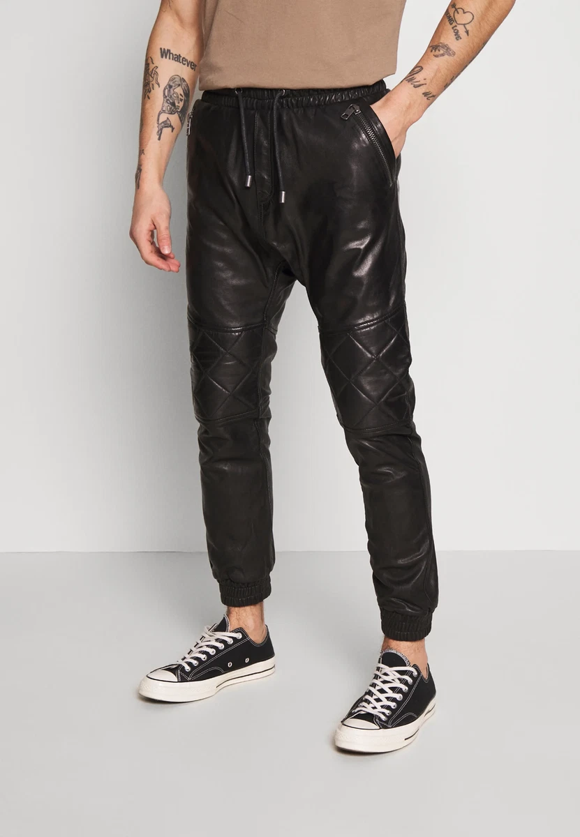 Black leather sale track pants