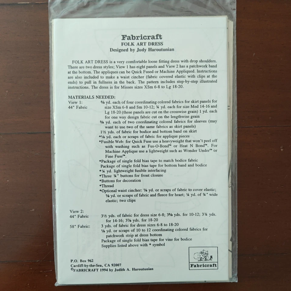 Fabricraft Folk Art Dress Pattern 348 - Two Applique Designs 🌻 Sizes XS-L - Image 3 of 4
