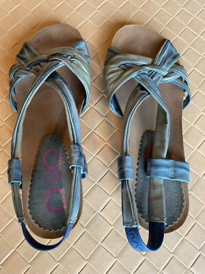 Chio Anthropology Leather Distressed Sandals Blue Size 6