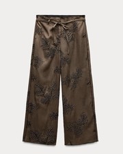 ZARA WOMAN NWT SS24 BROWN EMBROIDERED WIDE LEG PANTS Size XS 8117/280