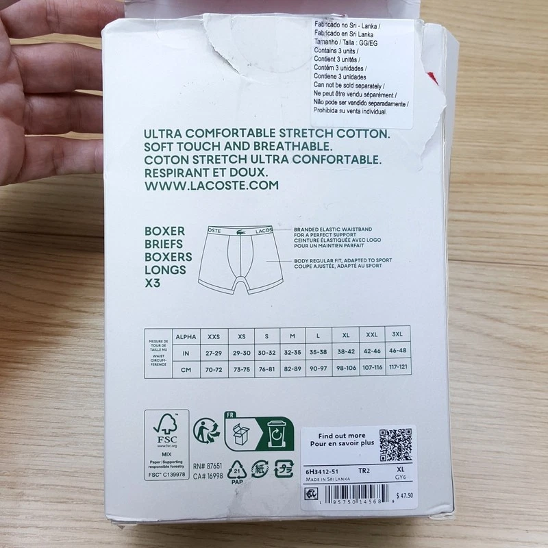 Paquete de 3 calzoncillos boxer LACOSTE para hombre XL negros rojos blancos algodón elástico logotipo Foto 4 de 4