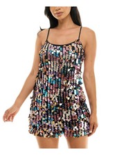 EMERALD SUNDAE Womens Black Lined Spaghetti Strap Mini Dress Juniors S