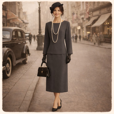 J. W. Treci Damen Vintage grau Langarm Overlay Kleid Büro formell UK 10