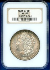 1883 O NGC MS65 Morgan Silver Dollar $1 US Mint Coin 1883-O MS-65 Old Fatty