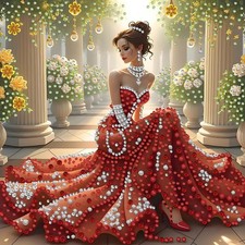 Special Shape Diamond Art Kits for Adults, Red Dress Beauty in The Hallway Pa...