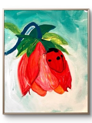 TITA PAINTZ Ladybug Camouflaged On Red Flowers Handmade Wall Art 8x10 Canvas