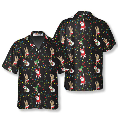 Santa Elf Snowman Christmas Hawaiian Shirt Mens Holiday Aloha Shirt Festive Trop