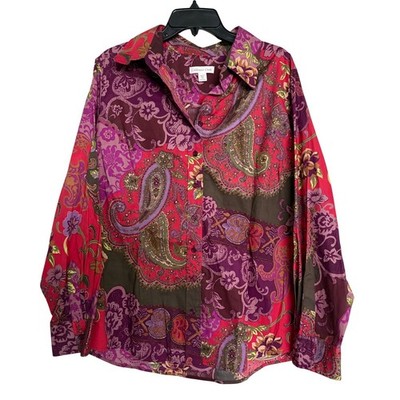Coldwater Creek Button Up Shirt Womens 2X Funky Paisley Boho Artsy Corpcore Top