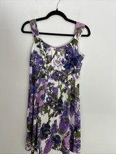 Ella Signature Sz6 Sleeveless Empire Dress  Purple Green Pleated Art To Wear