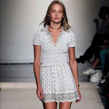 ISABEL MARANT Short Sleeve Creme Bronze BLISS Grommet Shift Dress Size 36/4