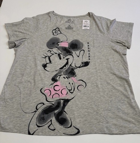 Disney Minnie Mouse T-Shirt NWT Plus Size 2XL Short Sleeve Gray Graphics