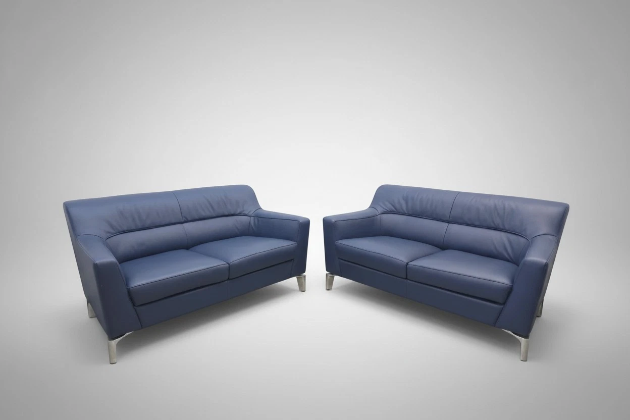 De Sede DS-360 Set 2 Seater Blue Leather Sofa Couch Designer Sofa Seating Furniture