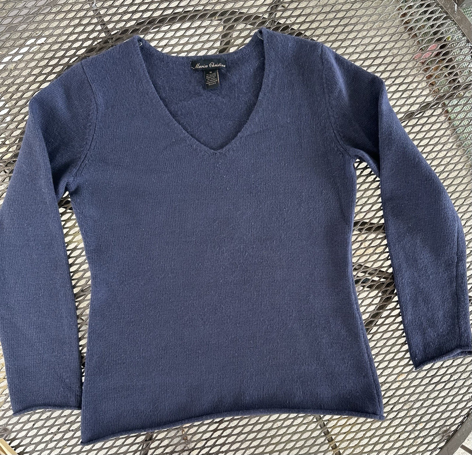 Angora Wool Blend Women's Sweater V Neck Medium Navy Marisa Christina Soft Knit