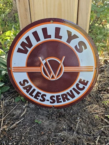 VINTAGE WILLYS-OVERLAND JEEP PORCELAIN SIGN "SALES & SERVICE 12" SIGN