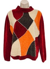 alfred dunner sweater PM Chenille multicolored long sleeve diamond print