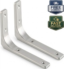 Heavy-Duty Stainless Steel Shelf Brackets, Brushed Nickel Finish - 200mm (2 pcs)